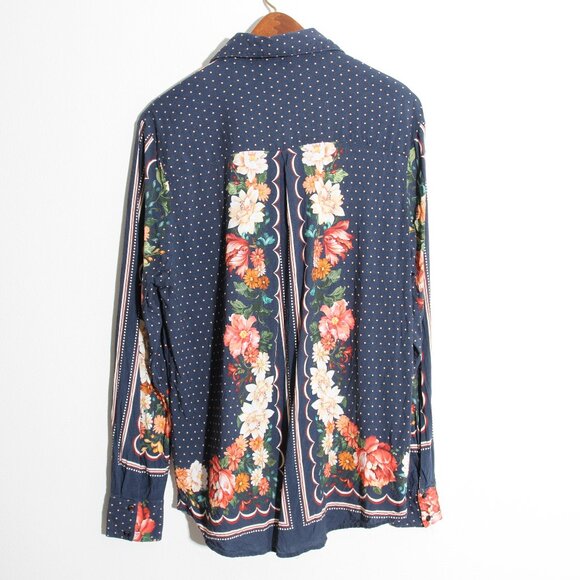Farm Rio Floral Long Sleeve Shirt Blouse Button Up Floral Polka Dot Sz G / Large - Picture 9 of 15